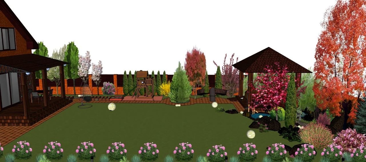 Панорама двора и центрального газона